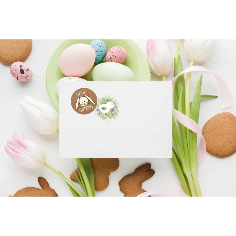 24 Stück runde grün weiße Osteraufkleber 4 cm FROHE OSTERN selbstklebende Aufkleber Sticker Etiketten - Verpackung Ostergeschenk Papier Osterdeko Osterverpackung der give-away Osterhase