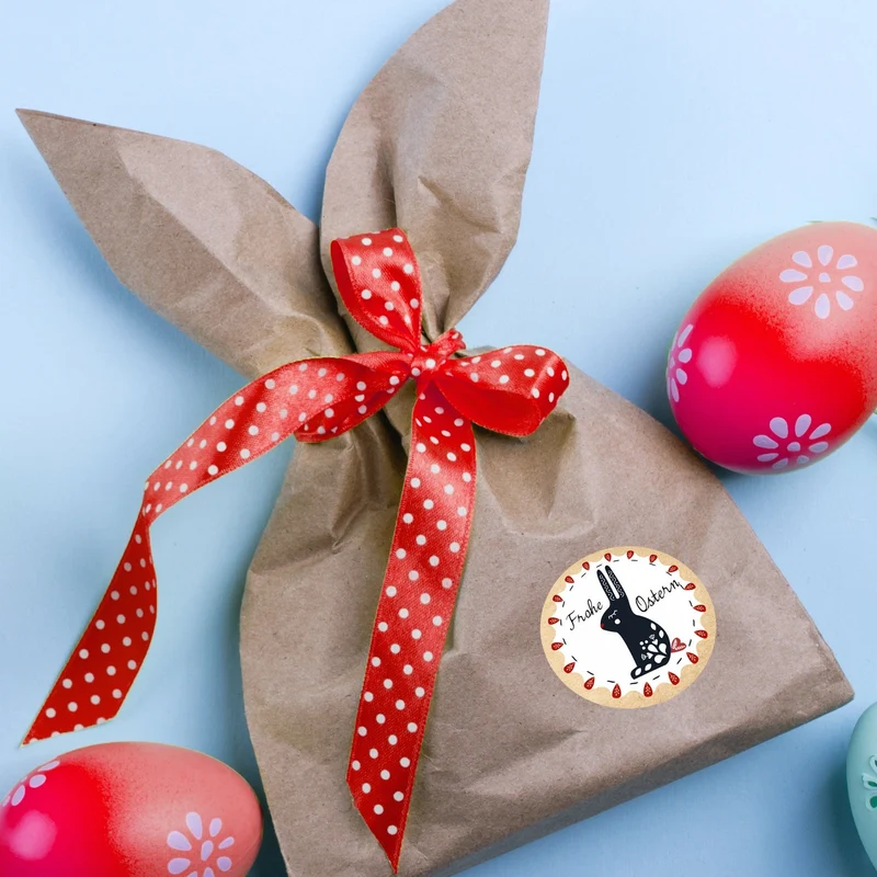 Logbuch-Verlag 24 Frohe Ostern Aufkleber Osterhase Osterdeko bunt Osteretiketten rund zur Verpackung für Kindergeschenke Geschenke Give-Away beige rot weiß