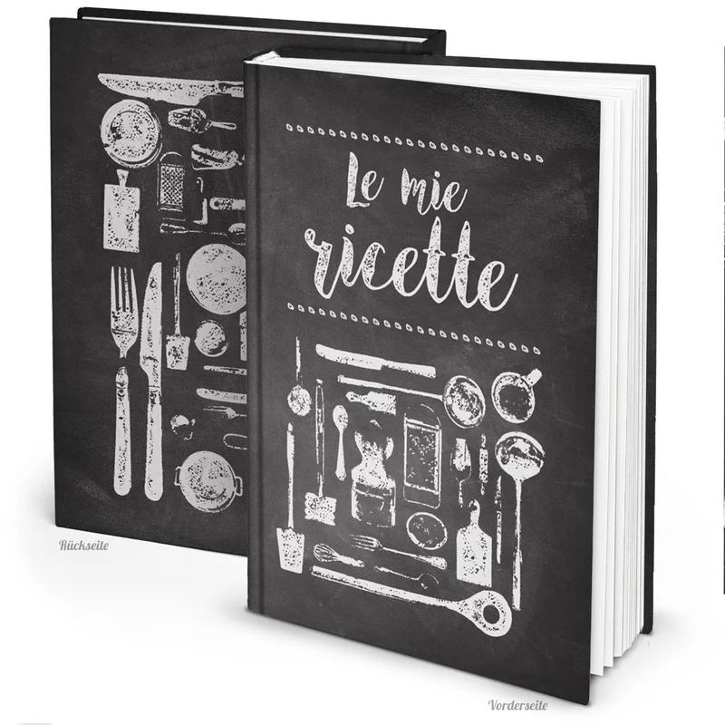 Logbuch-Verlag Rezeptbuch zum Selberschreiben schwarz weiß LE MIE RICETTE DIN A4 - Meine Rezepte - leer mit italienischem Titel - Geschenk Küche Italien