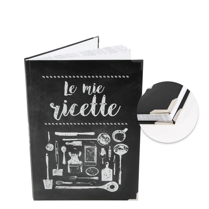 Logbuch-Verlag Rezeptbuch zum Selberschreiben schwarz weiß LE MIE RICETTE DIN A4 - Meine Rezepte - leer mit italienischem Titel - Geschenk Küche Italien