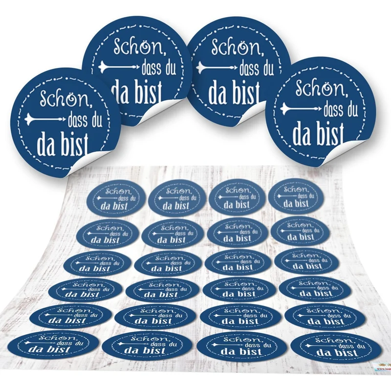 24 Aufkleber blau dunkelblau SCHÖN DASS DU DA BIST 4 cm Geschenkaufkleber Etiketten Sticker - Hochzeit Taufe Kommunion Geburtstag Gastgeschenk give-away Deko Fest Verpackung Mitgebsel