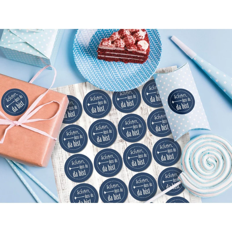 24 Aufkleber blau dunkelblau SCHÖN DASS DU DA BIST 4 cm Geschenkaufkleber Etiketten Sticker - Hochzeit Taufe Kommunion Geburtstag Gastgeschenk give-away Deko Fest Verpackung Mitgebsel