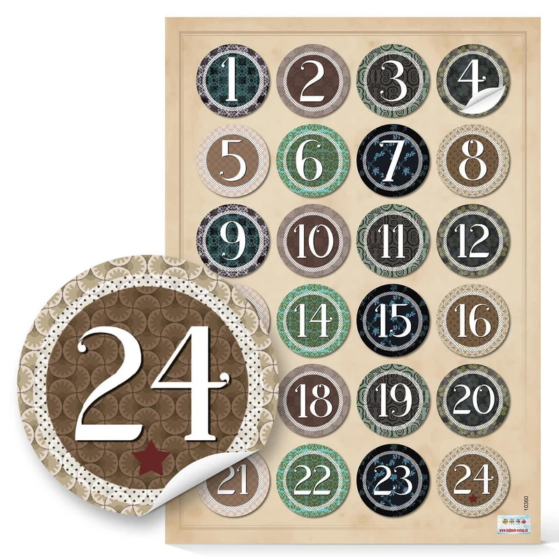 Adventskalenderzahlen Set - 4 x 24 Aufkleber zum Basteln von DIY Adventskalendern