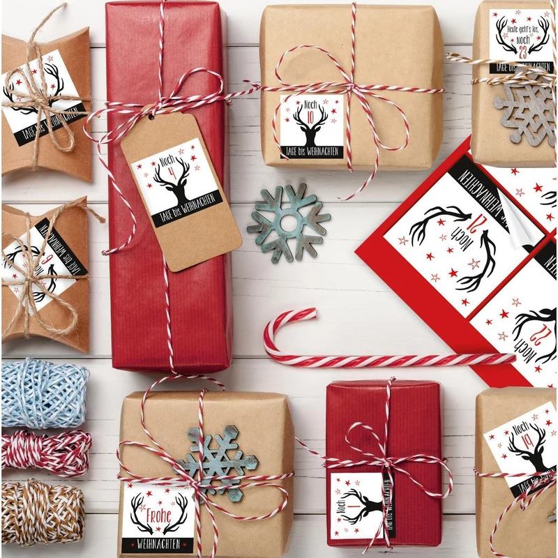 Adventskalenderzahlen Set - 4 x 24 Aufkleber zum Basteln von DIY Adventskalendern