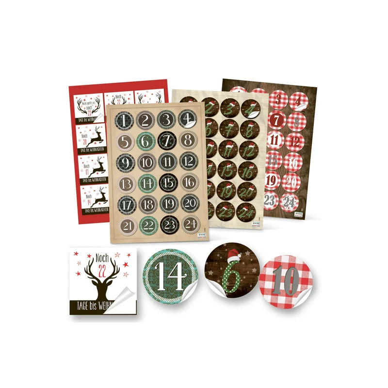 Adventskalenderzahlen Set - 4 x 24 Aufkleber zum Basteln von DIY Adventskalendern