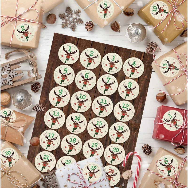 Buntes Adventskalenderzahlen Aufkleber Set mit 4 x 24 verschiedenen Zahlenaufklebern