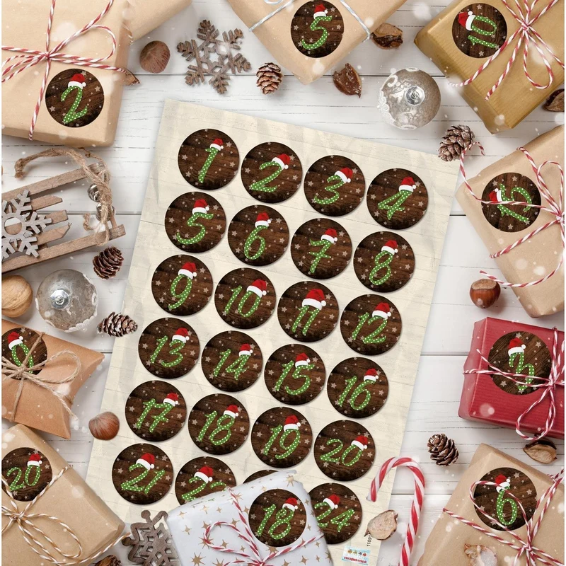 Buntes Adventskalenderzahlen Aufkleber Set mit 4 x 24 verschiedenen Zahlenaufklebern