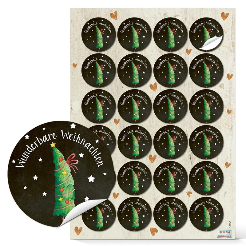 SET 3 x 24 Weihnachtsaufkleber selbstklebend rund 4 cm schwarz bunt