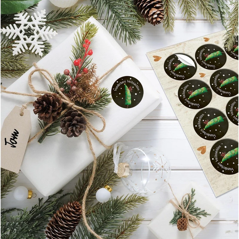 SET 3 x 24 Weihnachtsaufkleber selbstklebend rund 4 cm schwarz bunt