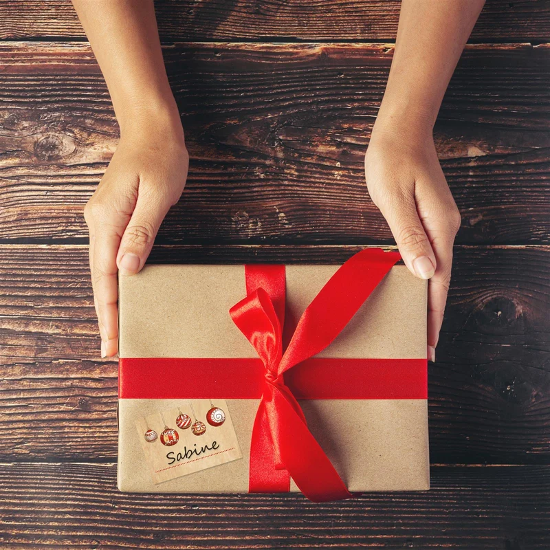 25 Geschenketiketten Weihnachten braun rot zum Beschriften 7,4 x 5,2 cm