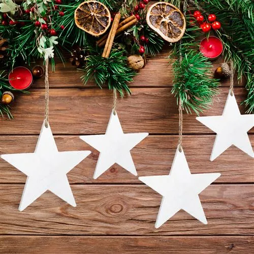 10 Sternanhänger weiß aus Holz 10 cm - Christbaumschmuck Weihnachten