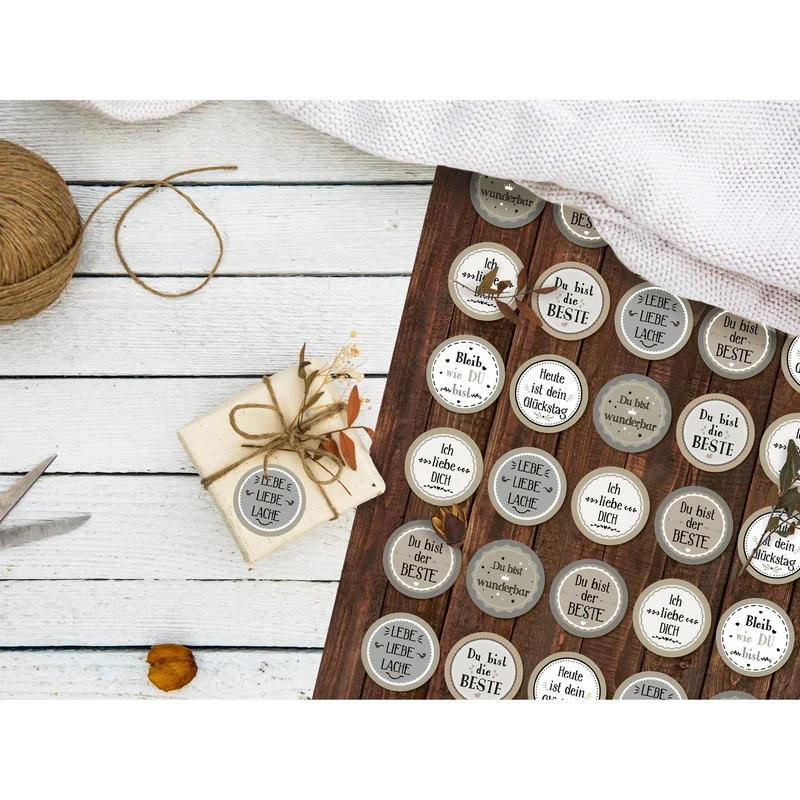 Motivationsaufkleber beige grau Sprüche Aufkleber Sticker zum Basteln 3,2 cm