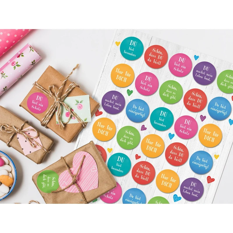 Logbuch-Verlag 140 bunte Aufkleber Sprüche Motivation Glück Liebe - zum Basteln Scrapbooking Verzieren von Geschenken Geschenkverpackung Geburtstag Kinder