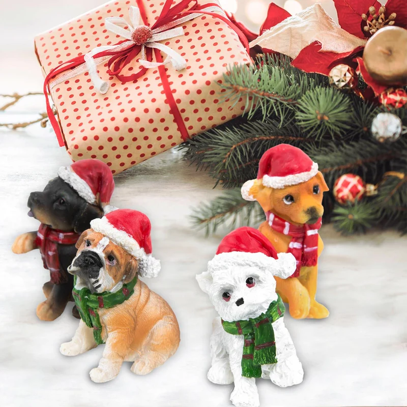 4 witzige Hunde Figuren Weihnachten - Hundefiguren als Geschenk für Hundeliebhaber 5-6 cm