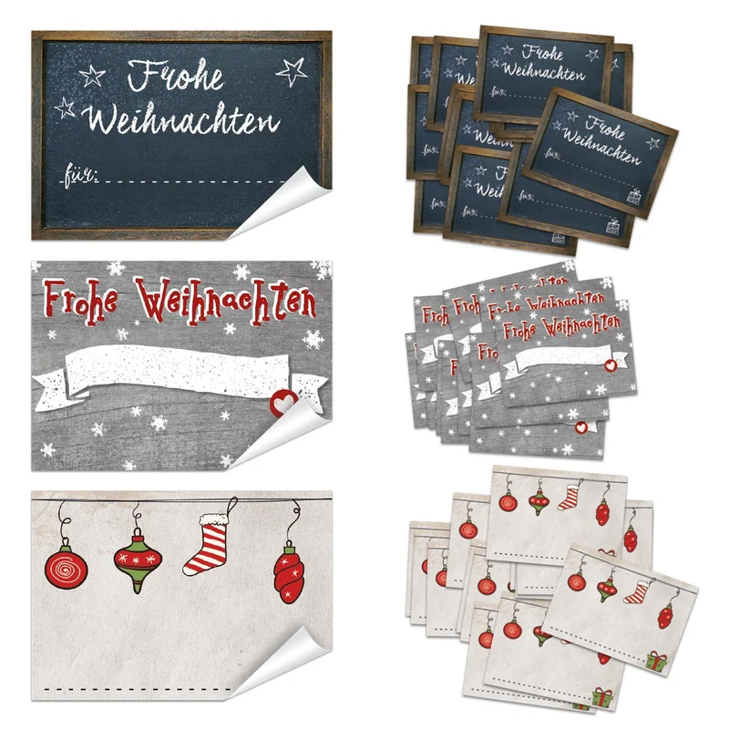SET 3 x 50 Stück Weihnachten Geschenkaufkleber Namensaufkleber Aufkleber Namen Namensetiketten Verpackung Weihnachtsgeschenke Geschenke Kunden give-away Sticker rot grau schwarz weiß