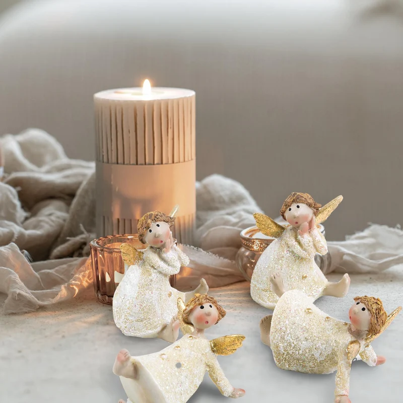 Weihnachtsdeko 2 Engel Figuren Gold glitzernd 7 cm - Schutzengel Figuren kleines Geschenk Weihnachten