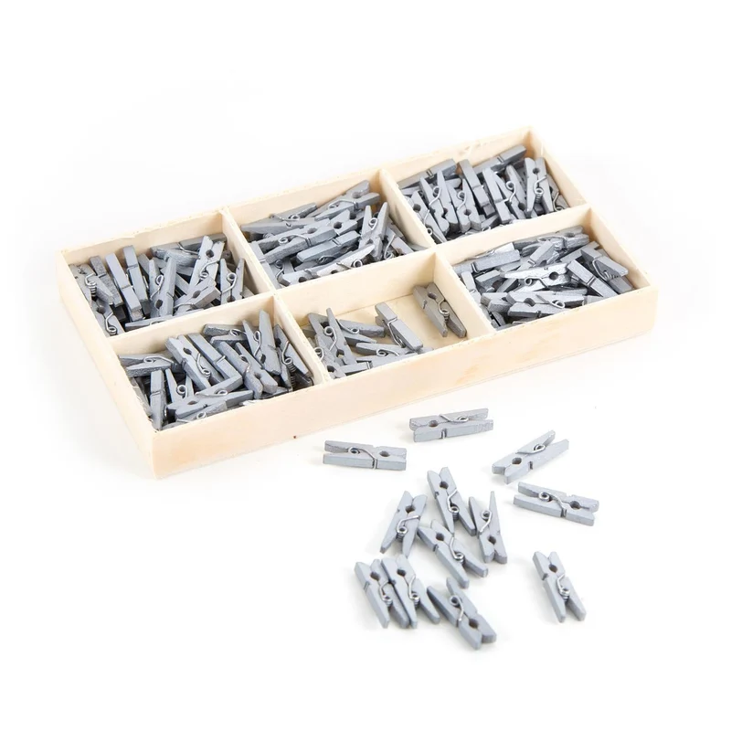 135 mini Wäscheklammern aus Holz 2,5 cm silber - kleine Holzklammern Clips Deko