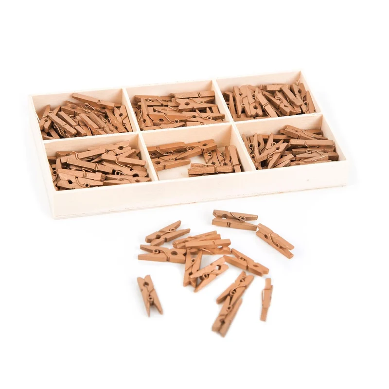 135 mini Wäscheklammern aus Holz 2,5 cm gold - kleine Holzklammern Clips Deko