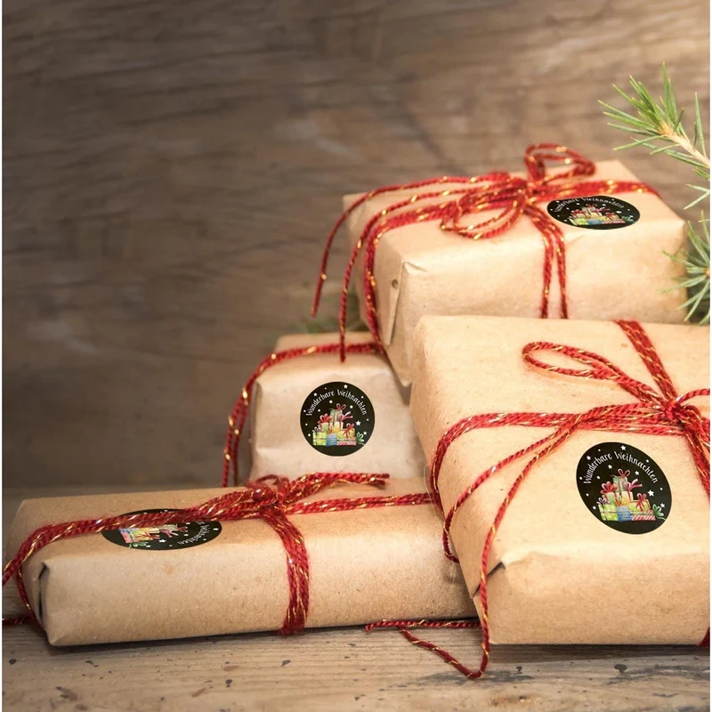 Weihnachtssticker Aufkleber rund WUNDERBARE WEIHNACHTEN schwarz bunt 4 cm