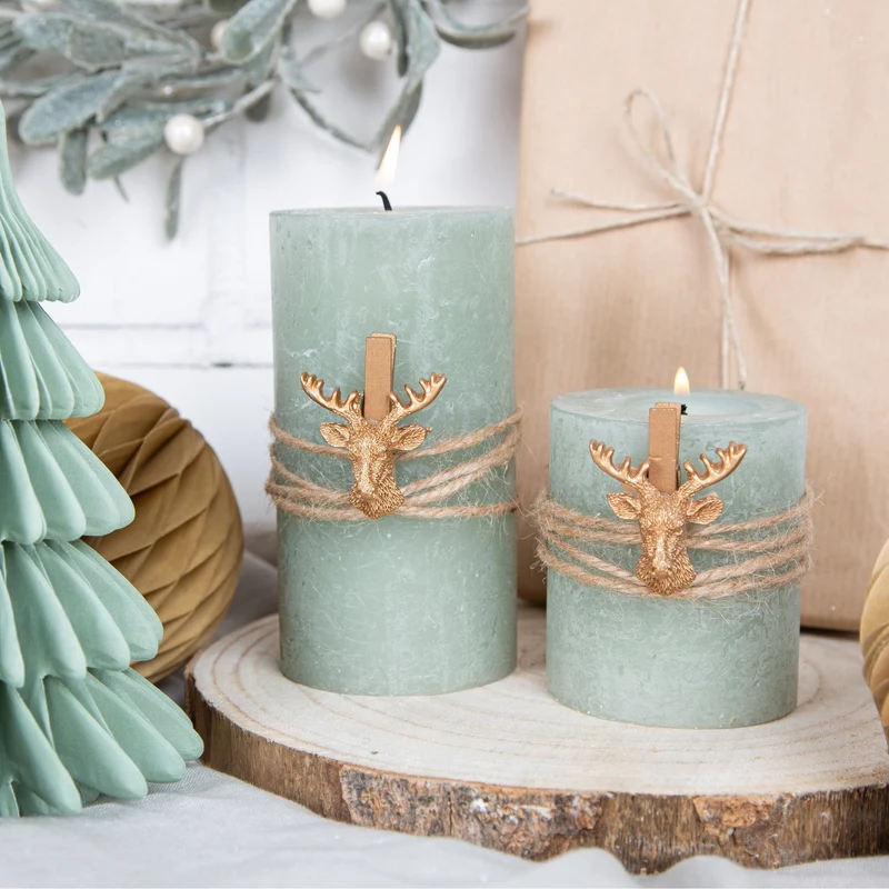 6 kleine Holzklammern mit Hirsch Kopf Geweih - Dekoklammer gold Weihnachten