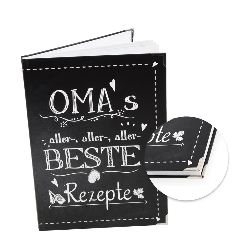 Rezeptbuch zum Eintragen OMAS ALLERBESTE REZEPTE in DIN A4 - leeres Kochbuch für Familienrezepte mit Metallecken