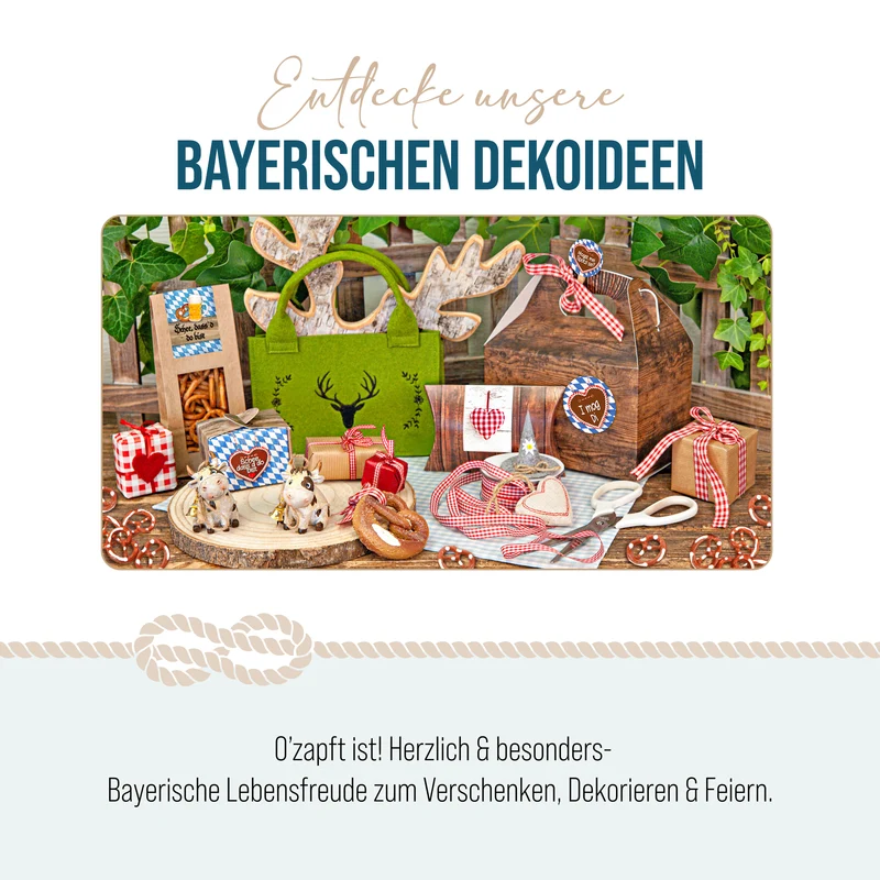Bayerisches Deko Set: 12 Brezen + kariertes Stoffband blau weiß