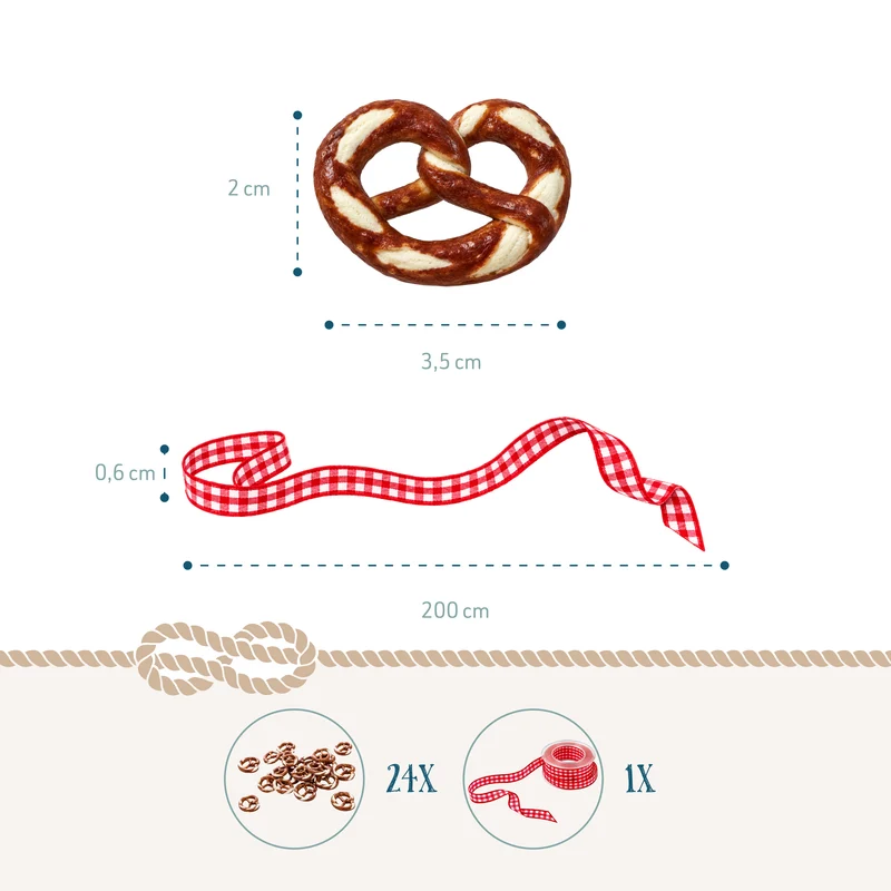 Logbuch-Verlag 24 Brezel Geschenkanhänger bayerische Deko Trachtenschmuck Halskette Anhänger BREZE + rot weiß kariertes Stoff Band Bayern Oktoberfest