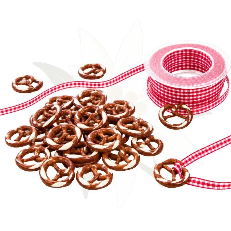 Logbuch-Verlag 24 Brezel Geschenkanhänger bayerische Deko Trachtenschmuck Halskette Halsschmuck BREZE + rot weiße Baumwoll Kordel Bayern Oktoberfest