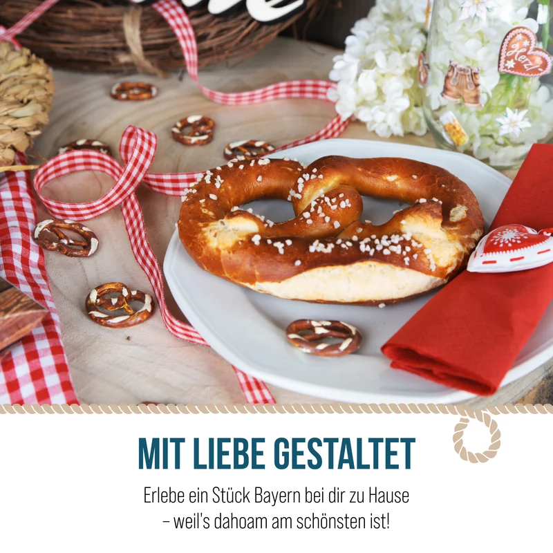 Logbuch-Verlag 24 Brezel Geschenkanhänger bayerische Deko Trachtenschmuck Halskette Halsschmuck BREZE + rot weiße Baumwoll Kordel Bayern Oktoberfest