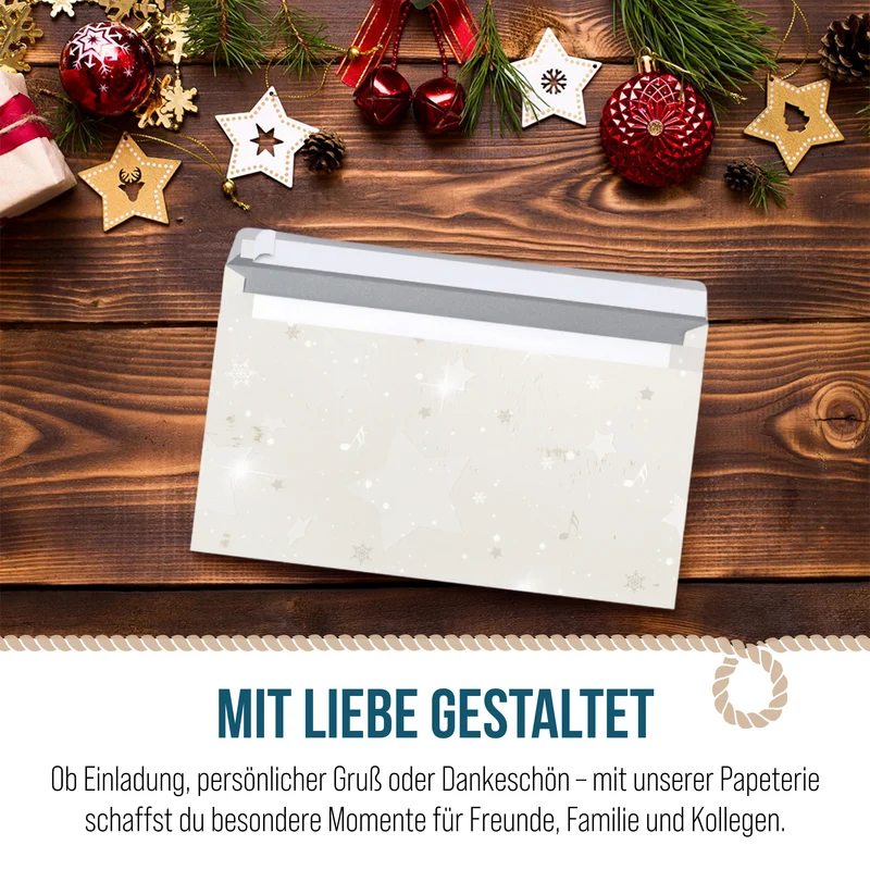 Briefumschläge DIN lang mit Weihnachtssternen weiß silber