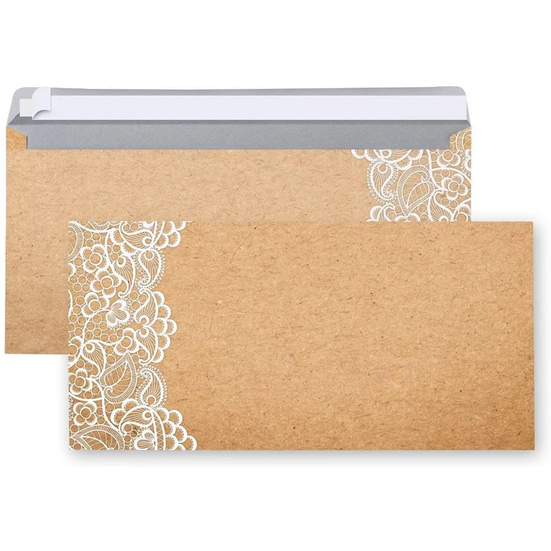 Briefumschläge DIN lang mit Spitzen-Motiv beige braun weiß