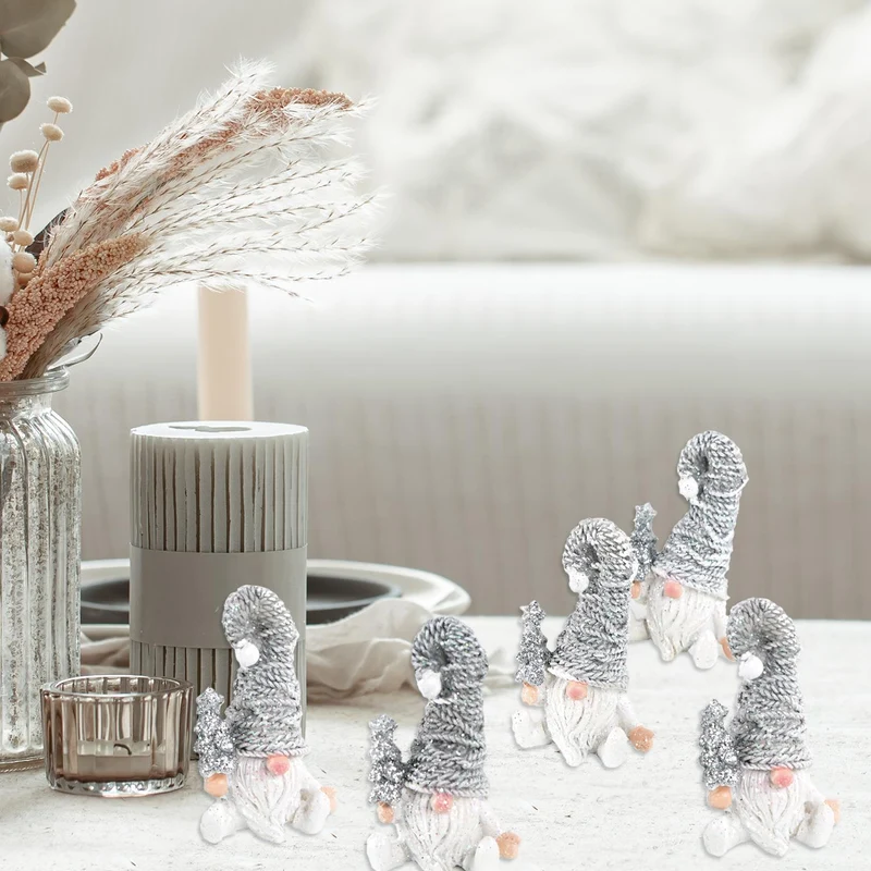 5 Wichtel Figuren silber weiß glitzernd mit Tannebaum - Wichtelgeschenk