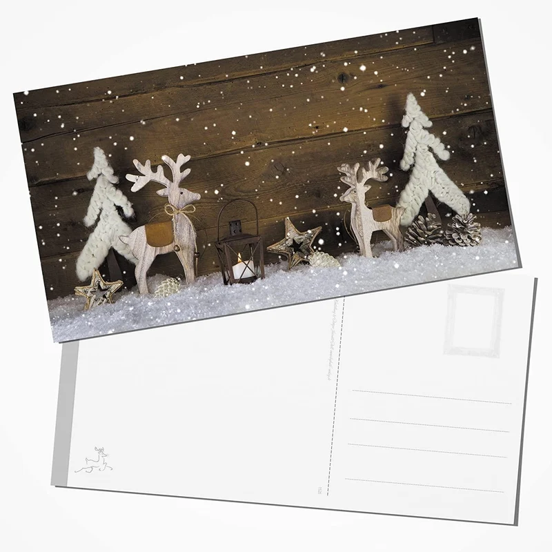 50 große Weihnachtspostkarten 23,5 x 12,5 cm – braun-weiß