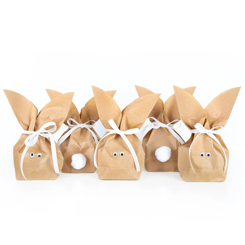 5 Stück braune natürlich lustige Osterhasen Hasen Papiertüten + weiß Juteband – Alternative zum Osternest f. Kinder + Erwachsene give-away Mitgebsel Verpackung Geschenke zu Ostern