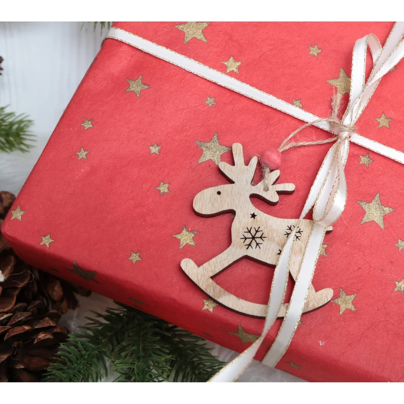 5 Schaukelpferd Weihnachtsanhänger 7,5 cm natur braun mit Schnur
