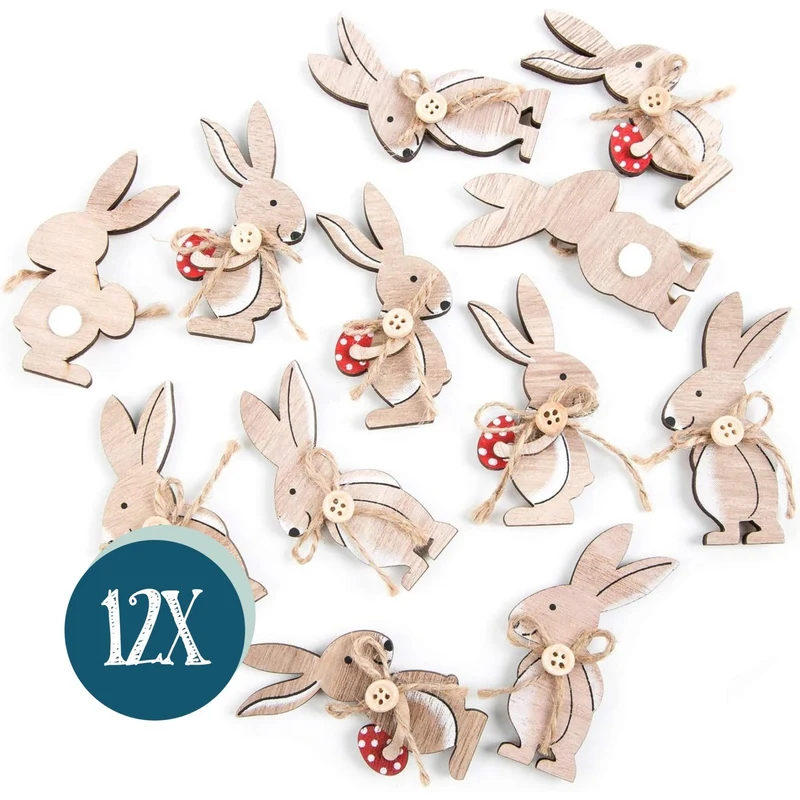 Logbuch-Verlag 12 kleine Mini Hasen Streuteile Streudeko zu Ostern mit Klebepunkt zum Streuen oder Aufkleben Osterhase mit Osterei 8,5 cm