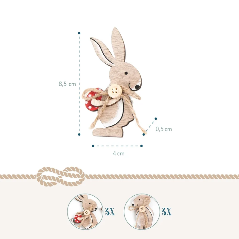 6 kleine Osterhasen aus Holz Osterdeko zum Basteln 8,5 cm