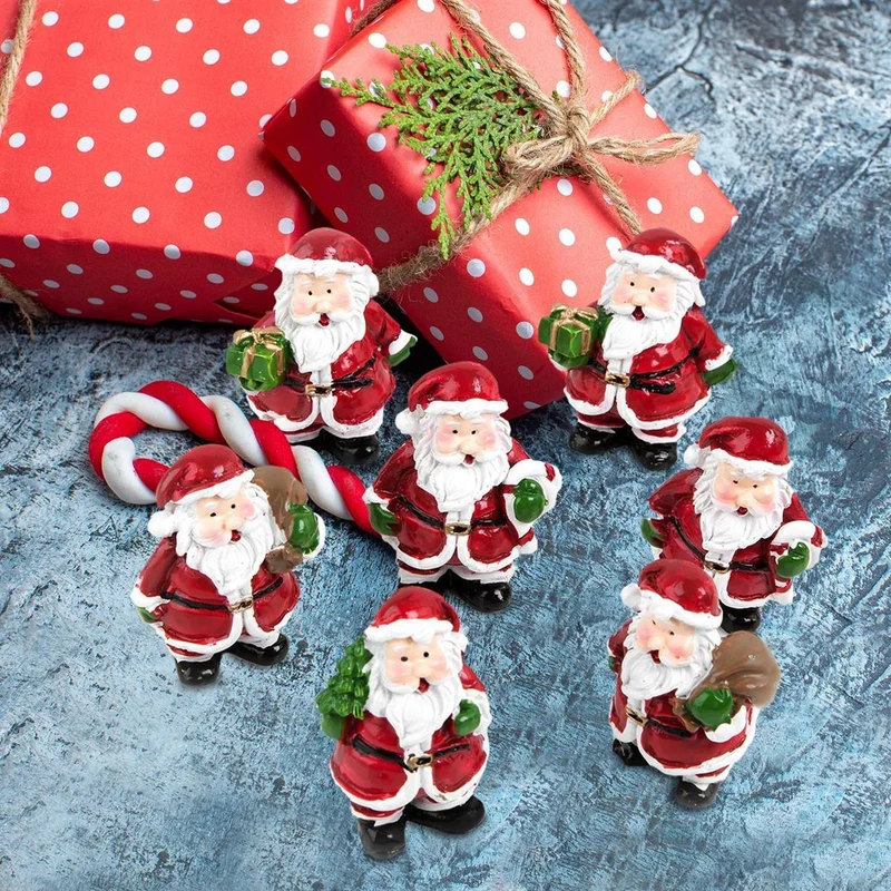 7 kleine Nikolausfiguren 5 cm - Weihnachtsmann Deko Figuren als Give-Away Mini Geschenk Nikolaus