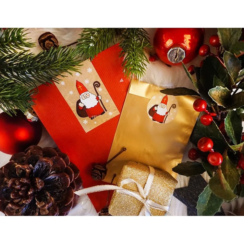 10 Aufkleber Sticker HEILIGER NIKOLAUS rot weiß natur Weihnachtsmann Geschenkaufkleber Weihnachten Banderole 5 x 14,8 cm Papiertüten verschließen Verpackung Geschenke Weihnachtsaufkleber