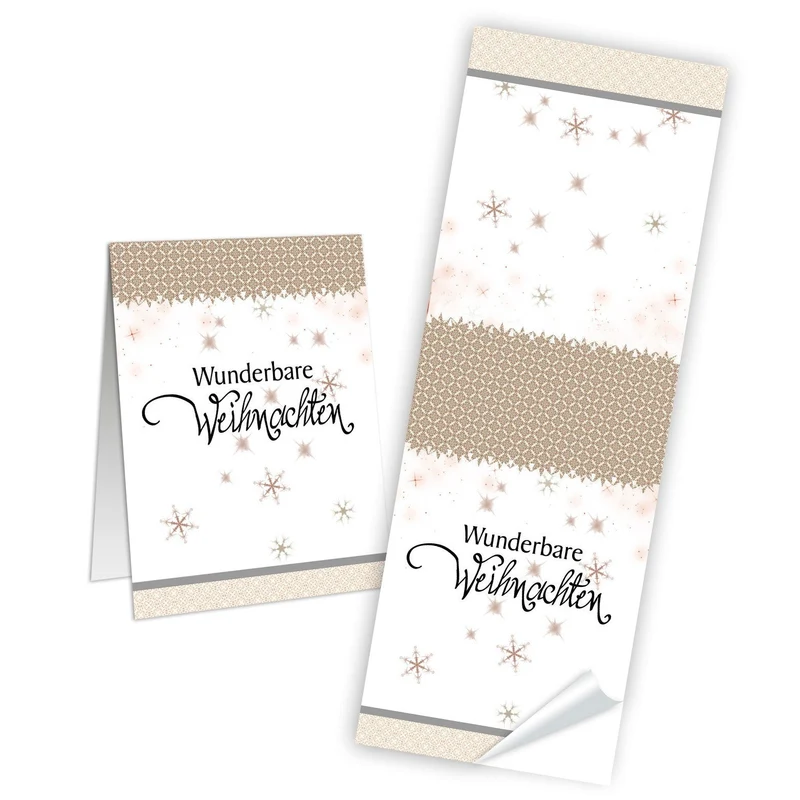 10 Aufkleber Sticker 5 x 14,8 cm WUNDERBARE WEIHNACHTEN Geschenkaufkleber Sterne weiß natur beige Weihnachtsaufkleber Verpackung Papiertüten Banderolen Verschließen von Geschenken - Verpackung