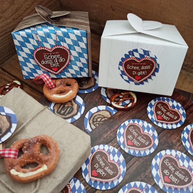 Bayerische Aufkleber Ø 4 cm kariert mit Lebkuchenherz