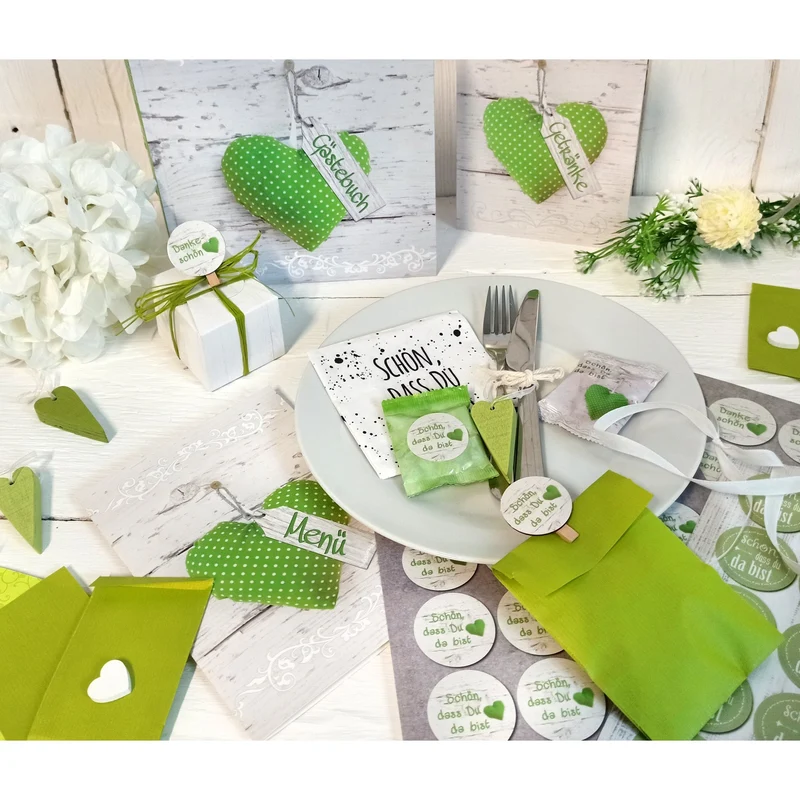 24 DANKESCHÖN DANKE grün weiß HERZ GEPUNKTET Aufkleber rund Deko Verpackung Geschenke Hochzeit Kommunion Geburtstag Fest Geschenkaufkleber Sticker Etiketten hellgrün