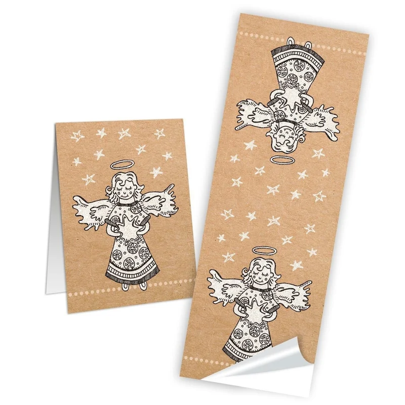 Weihnachtsbanderole Engel mit Sternen beige braun weiß 5 x 14,8 cm