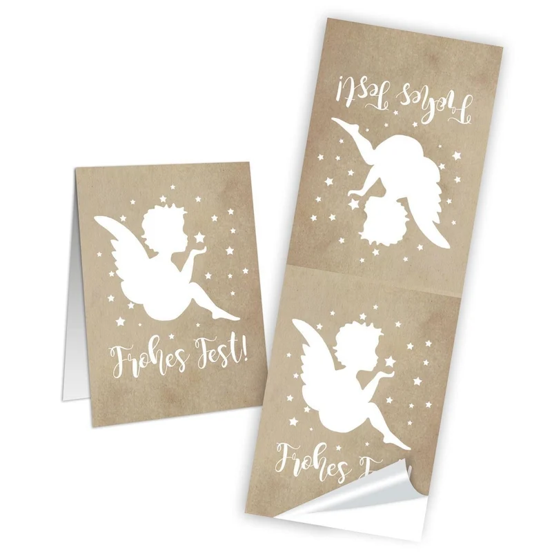 Weihnachtsbanderole Frohes Fest Engel beige weiß gold 5 x 14,8 cm