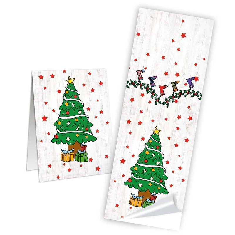Weihnachtsbanderole Tannenbaum rot grün weiß 5 x 14,8 cm