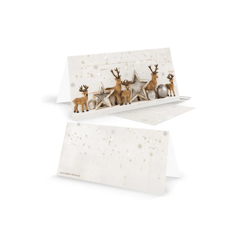 Weihnachtskarten DIN lang Klappkarten mit Umschlag – Hirsch beige-braun-gold Shabby Chic