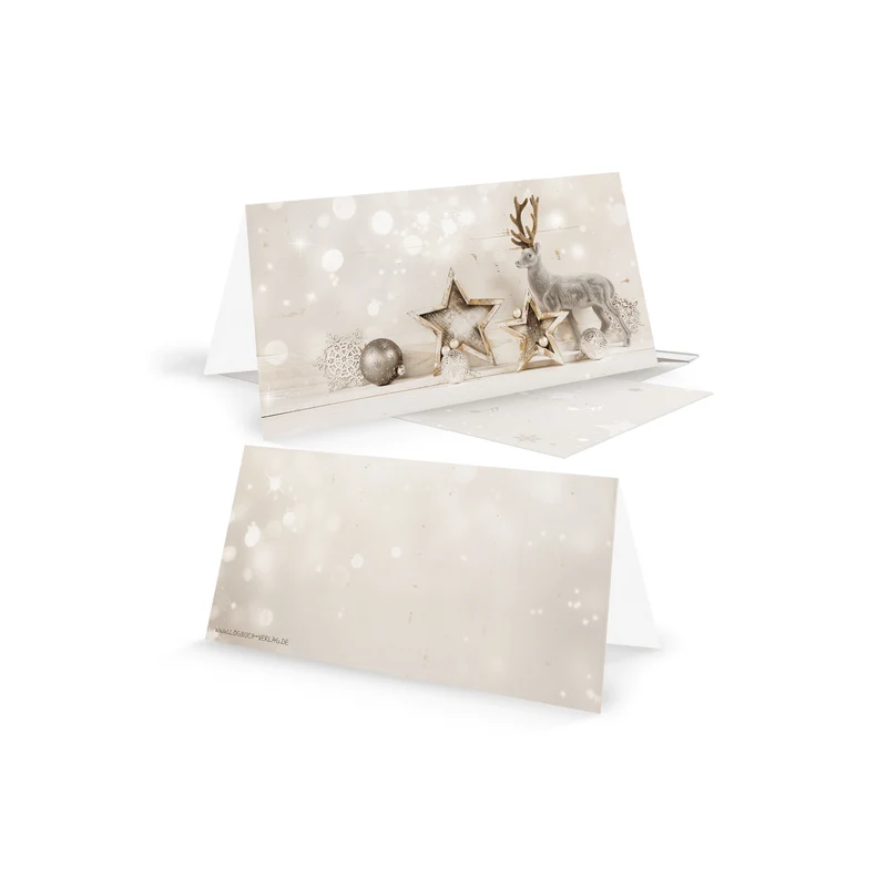 Weihnachtskarten DIN lang Klappkarten mit Umschlag – Hirsch beige-silber innen blanko