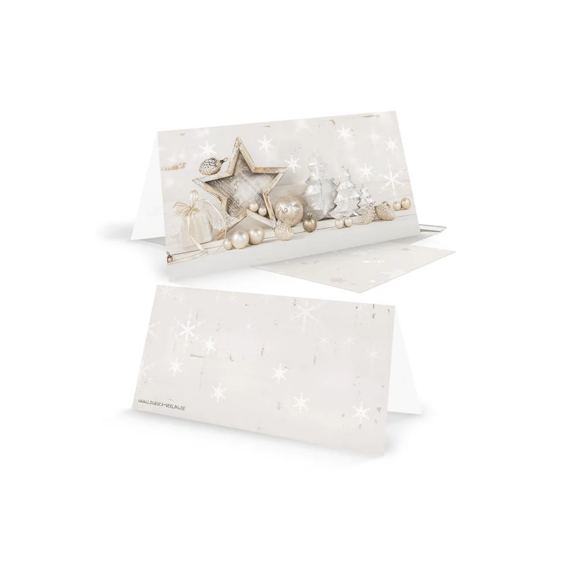 Weihnachtskarten DIN lang Klappkarten mit Umschlag – Sterne beige-gold-silber innen blanko