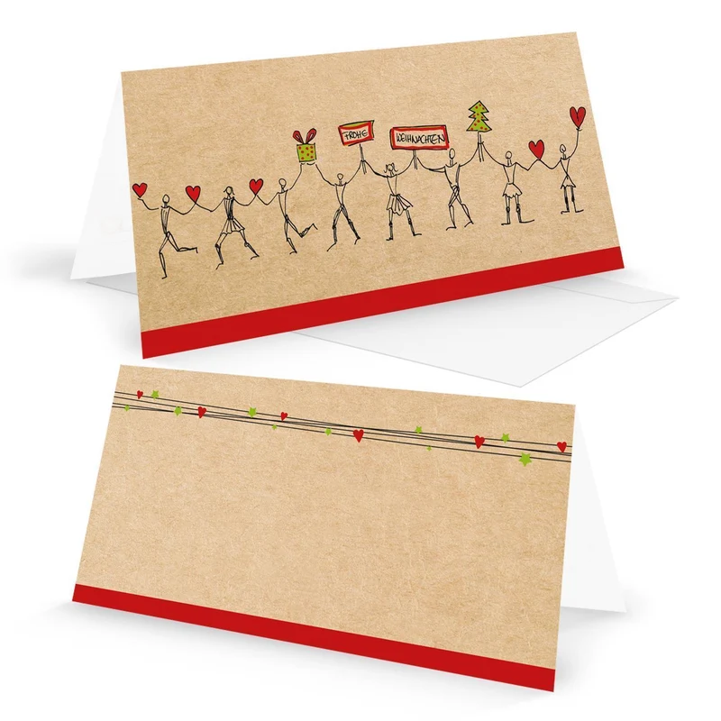 Weihnachtskarten DIN lang Klappkarten mit Umschlag – Herzmensch Team-Motiv braun-rot