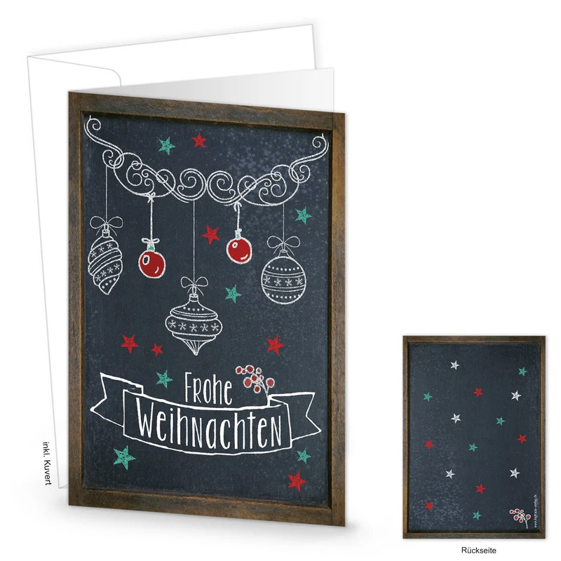 Weihnachtskarten DIN A6 hoch Klappkarten mit Umschlag – Frohe Weihnachten Tafel schwarz-weiß